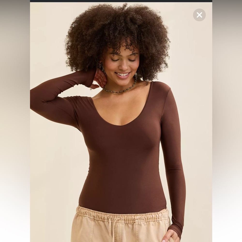 Aerie Brown Long Sleeve Bodysuit